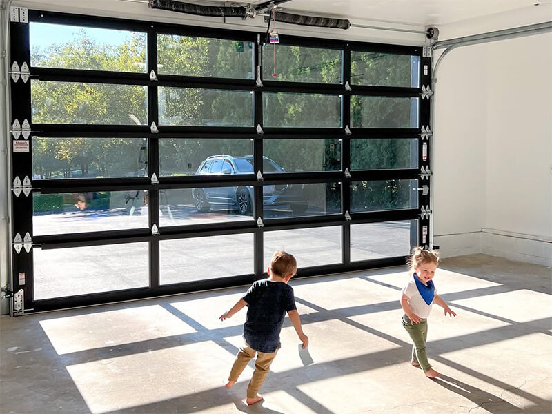 New modern glass garage door installed